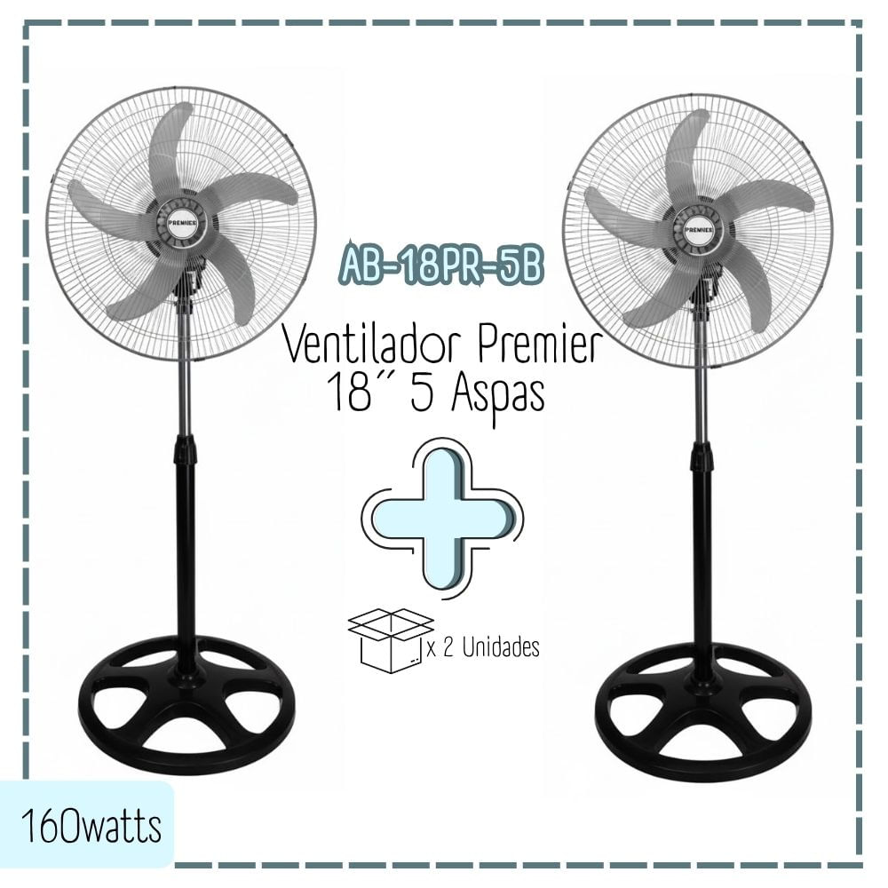 VENTILADOR PREMIER DE 5 ASPAS PLATEADO X2 UNIDADES 160 W-AB-18PR-5B