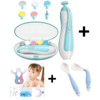 Pulidor de Uñas de Bebes Celeste+Cepillo+Cuchara y tenedor flexible