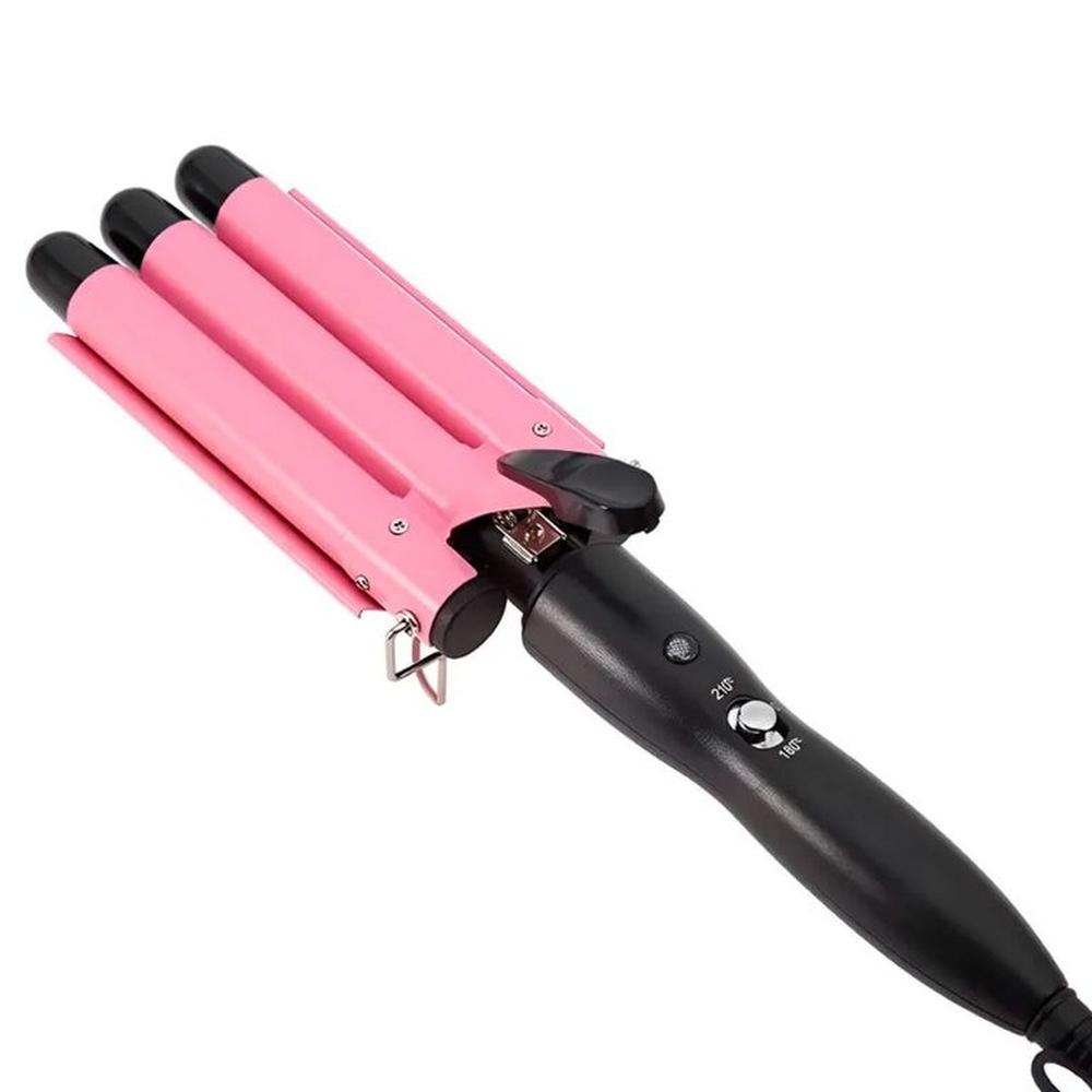 Rizador Profesional Ondulador de 3 Barriles para Cabello Rosado