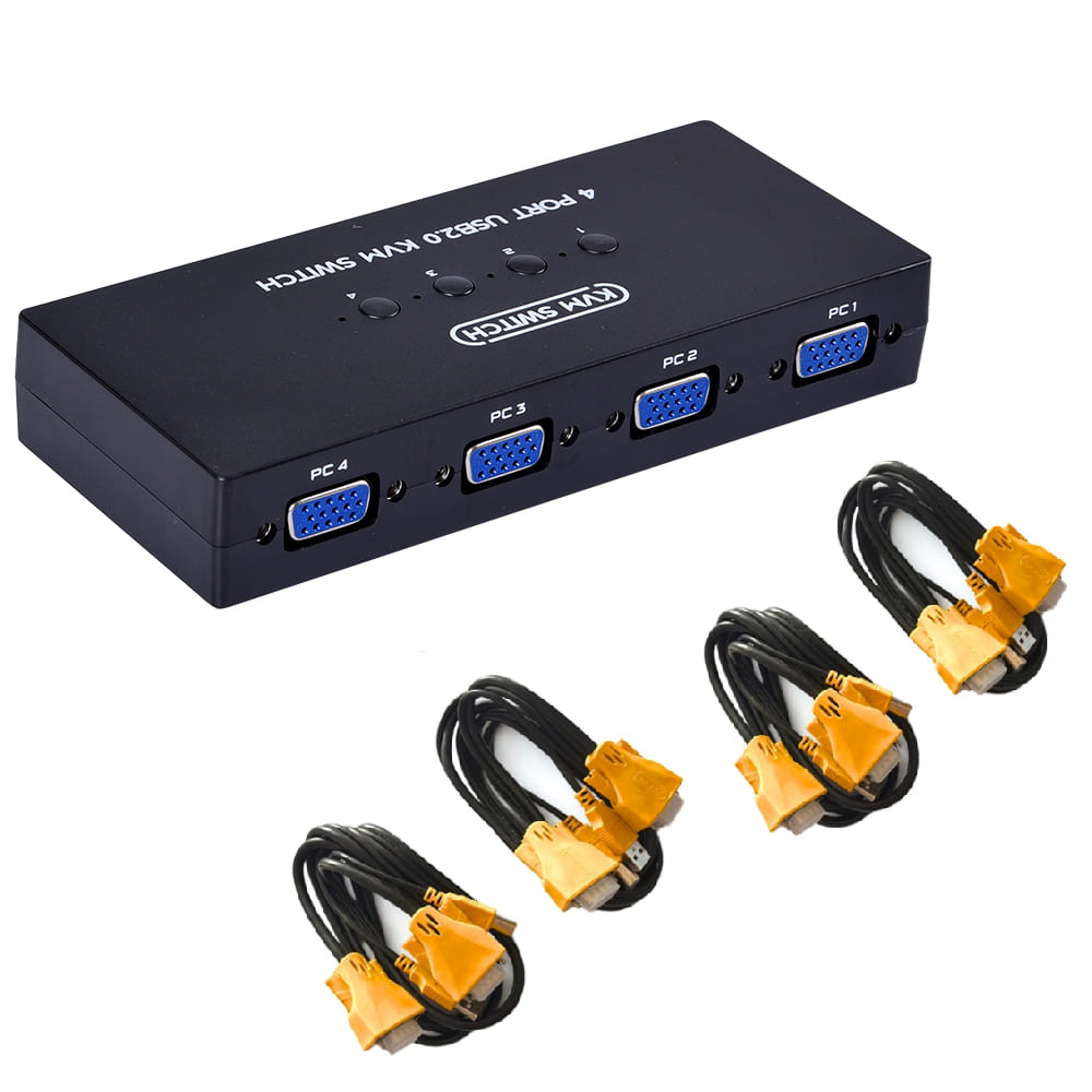 Switch VGA KVM 4 Puertos, 1920*1440, Con 4 Cables VGA, 4PC