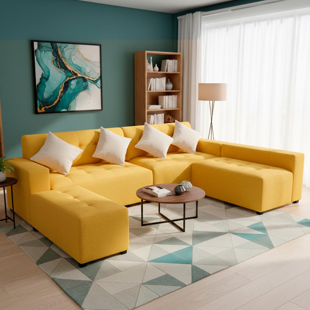 Seccional derecho y puff Vetra Ambienta Home color amarillo