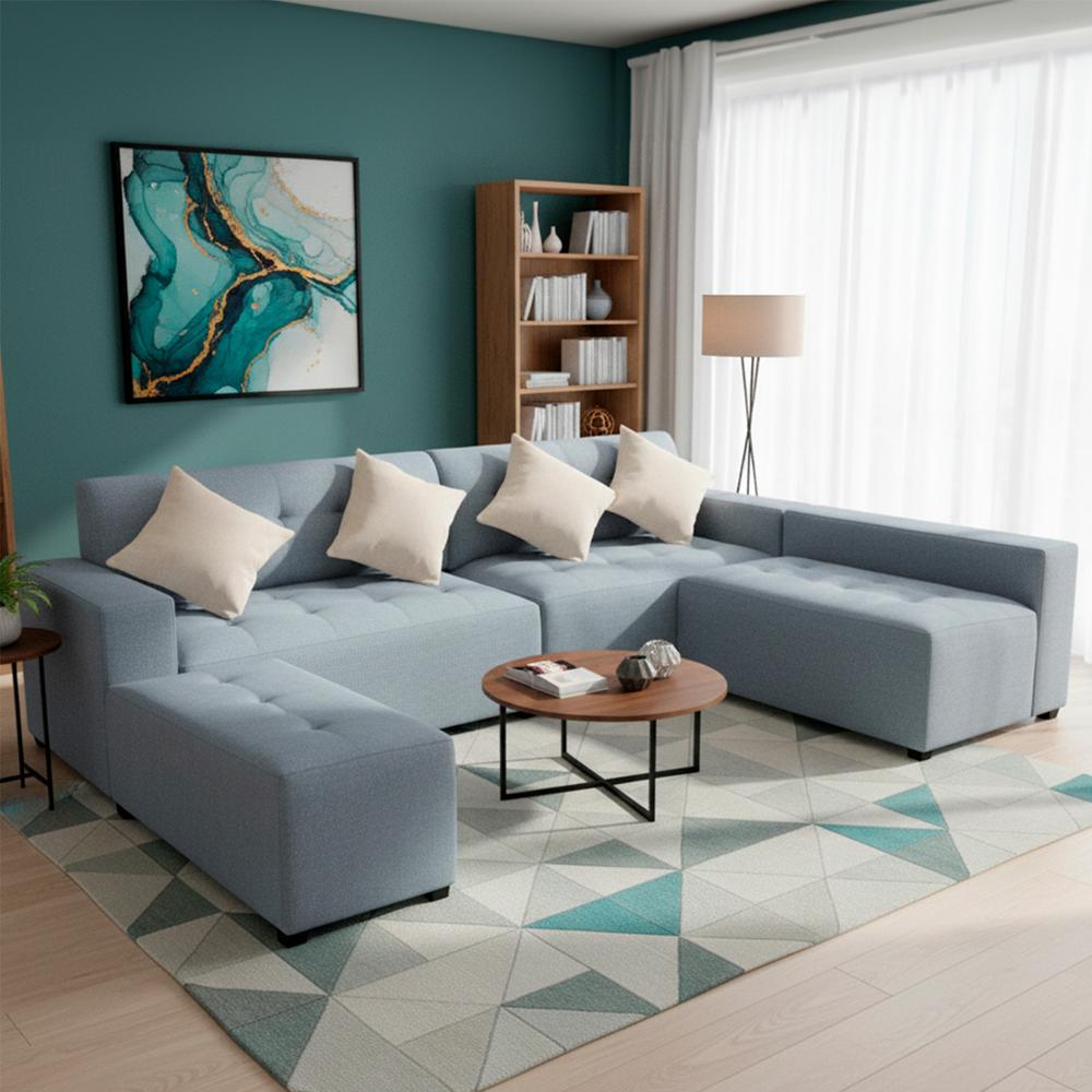 Seccional derecho y puff Vetra Ambienta Home color gris claro