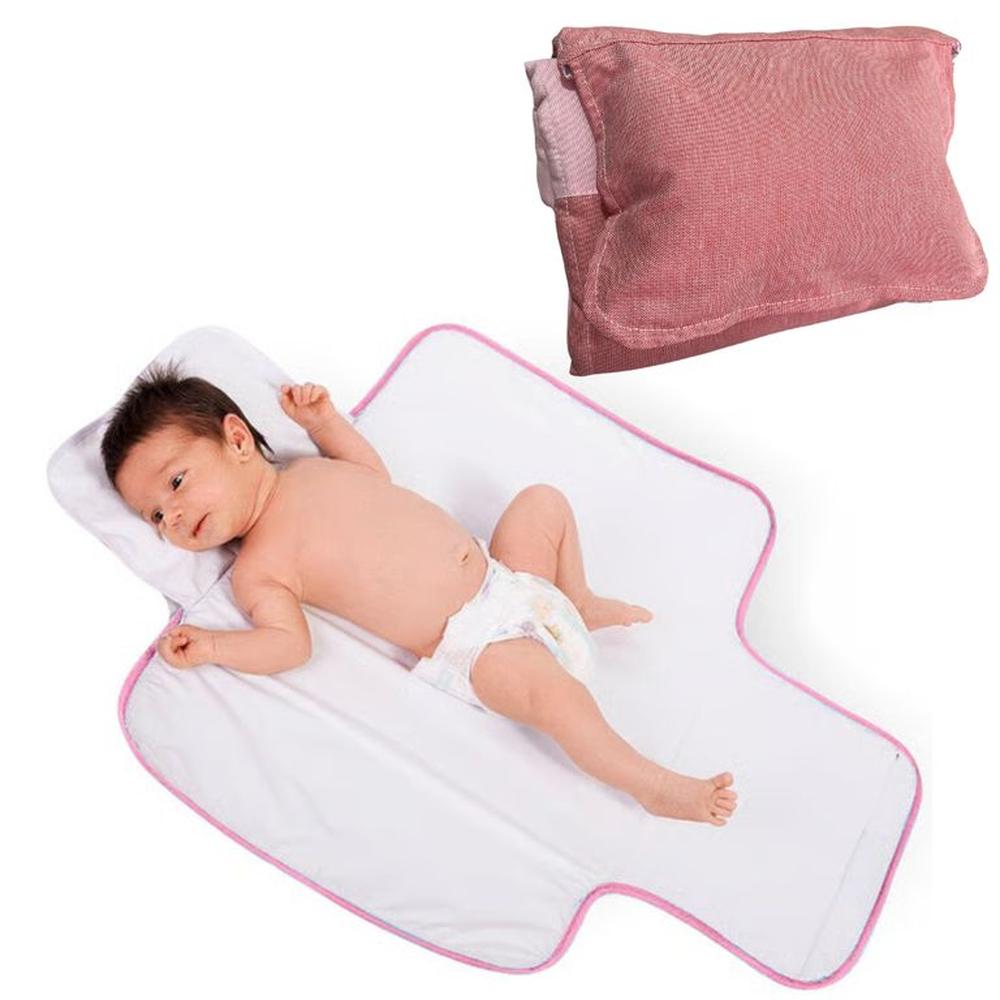 Almohada Y Cambiador Acolchado Portátil Bebé Rosado