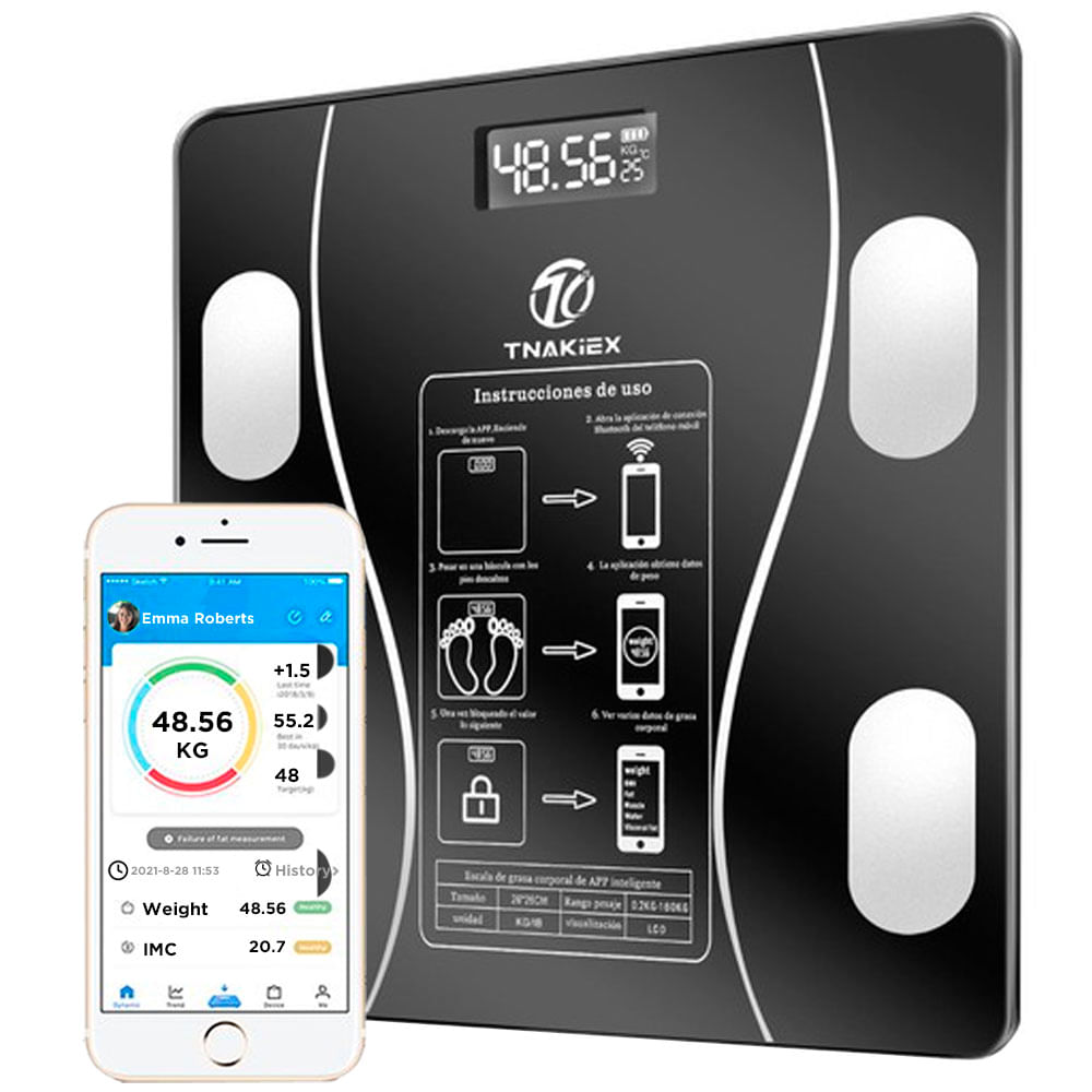 Balanza Smart Bluetooth Digital 180 Kg Controla Indicadores Salud - BALANZA-BLUETOOTH-NEGRO