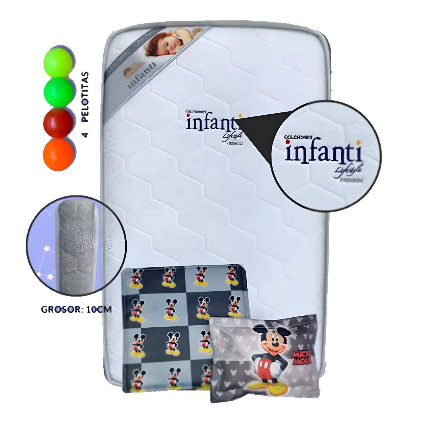 Colchón de bebé para cunas pack and play 10cm Gris