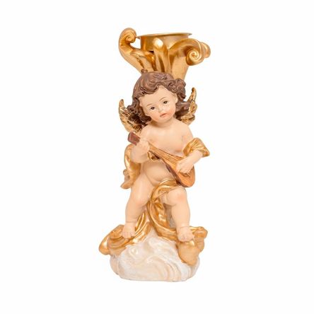 Ángel Candelero Con Guitarra Dorado 19Cm Poliresina Poliresina