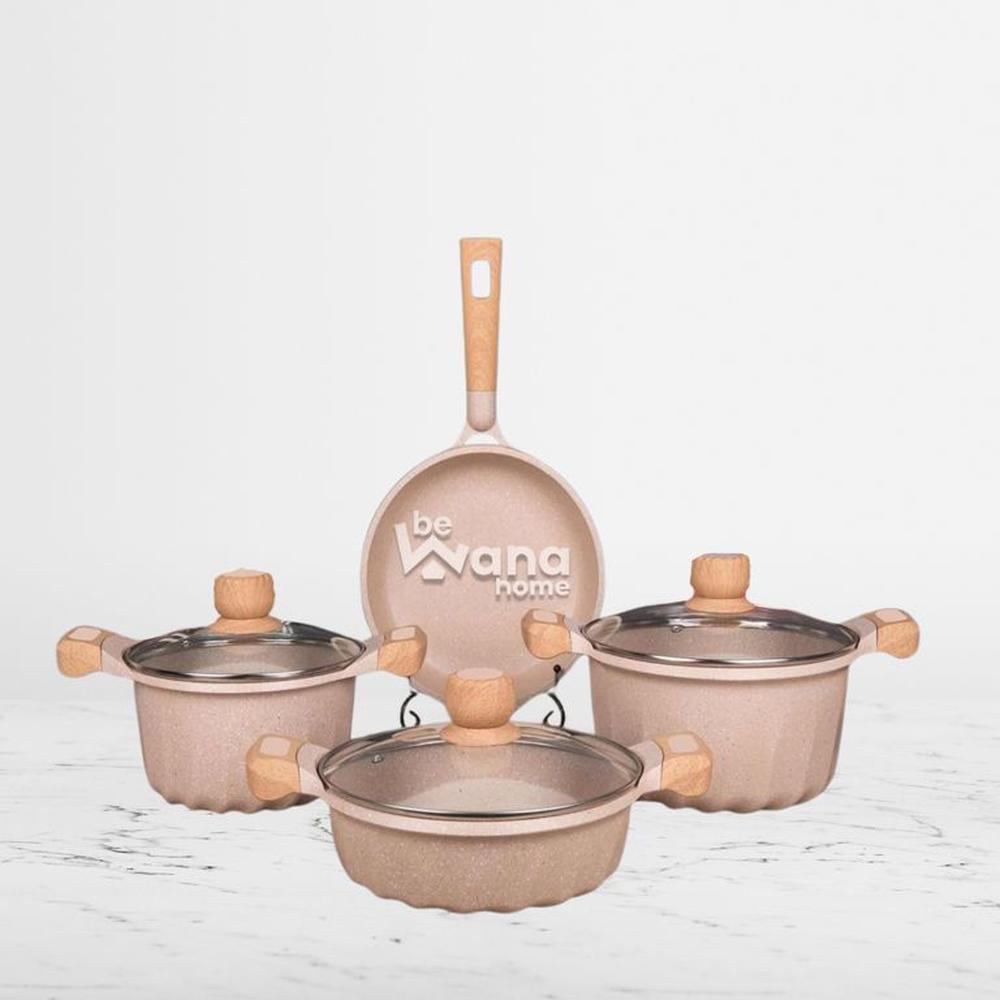 Set De Ollas Roca Volcanica Antiadherente 9pcs MARRON - MGC