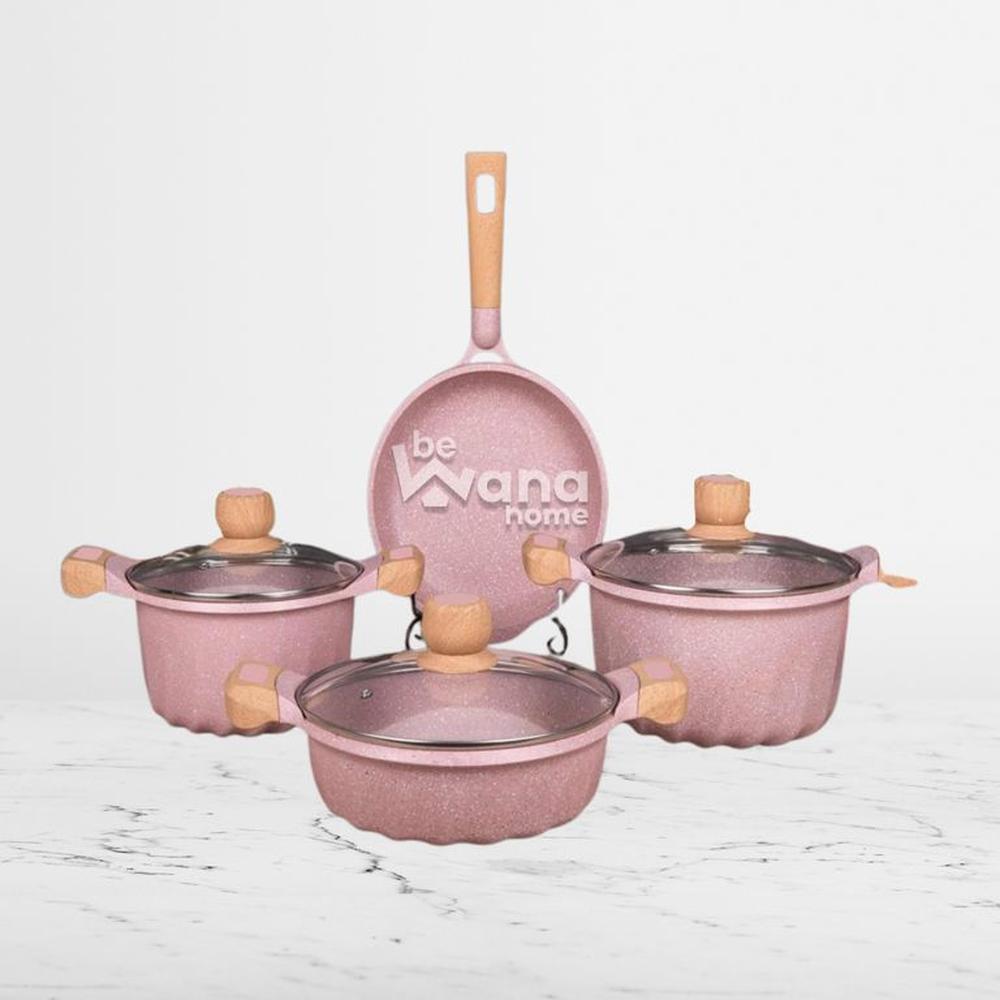 Set De Ollas Roca Volcanica Antiadherente 9pcs PINK - MGC
