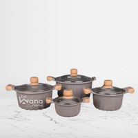 Set De Ollas Roca Volcanica Antiadherente 8pcs GRIS - MGC