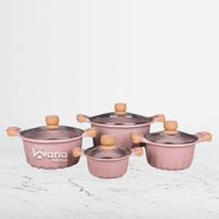 Set De Ollas Roca Volcanica Antiadherente 8pcs PINK - MGC