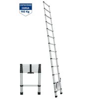 Escalera telescópica 13 peldaños, extensión retráctil capacidad 102 kg