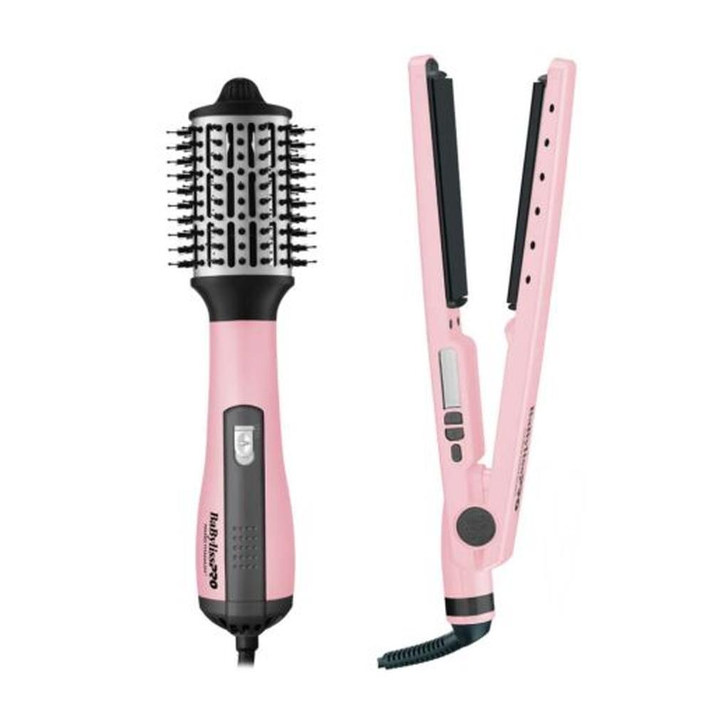 Combo BaBylissPRO Plancha Iónica  Cepillo Eléctrico Pink Black