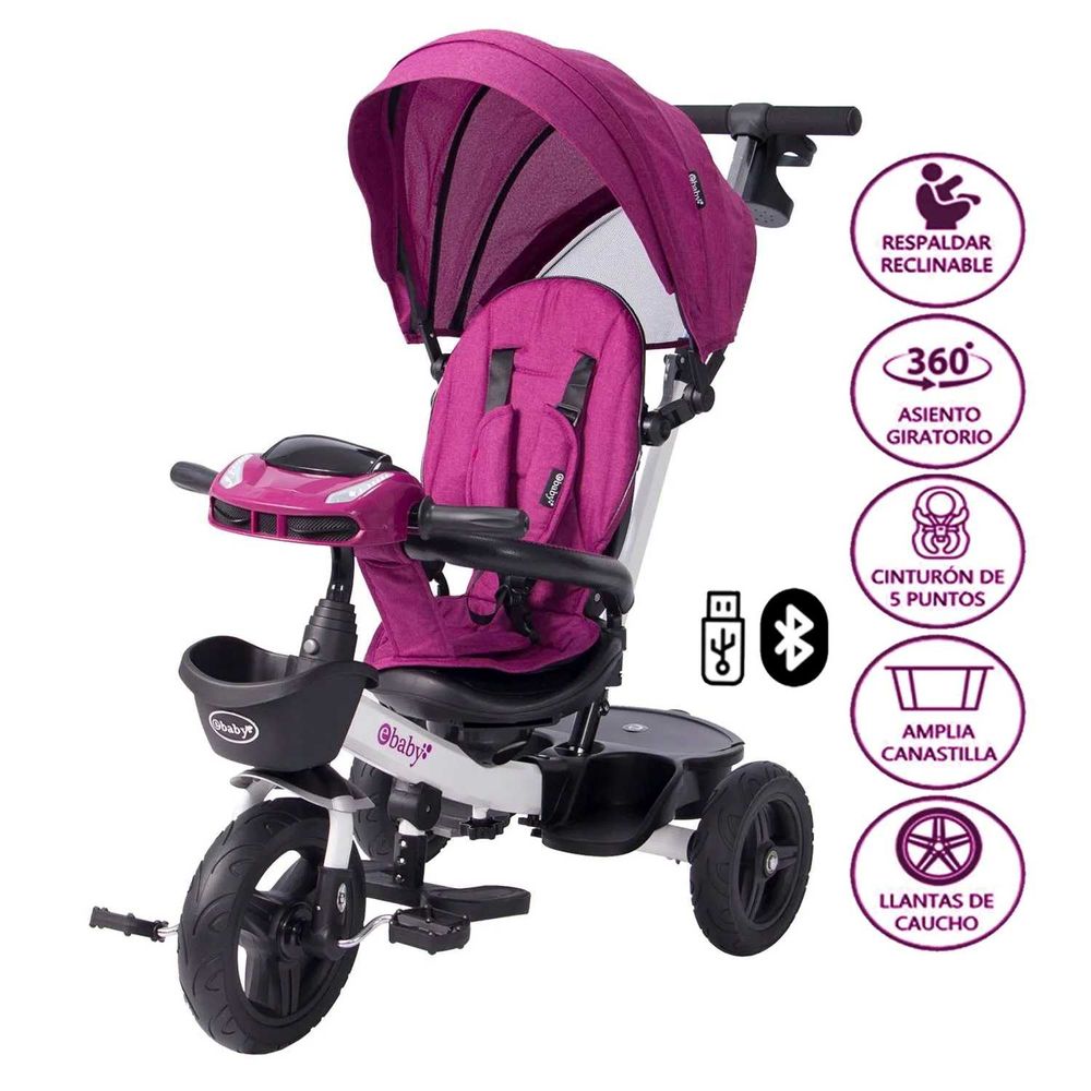 Triciclo Ebaby Guiador ARIA USB Bluetooth FUCSIA Triciclo Ebaby Guiador ARIA USB Bluetooth FUCSIA