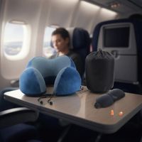 Kit Cojin de Cuello Color Azul Almohada para Viaje con EspumaViscoelástica y tapaoidos antifaz