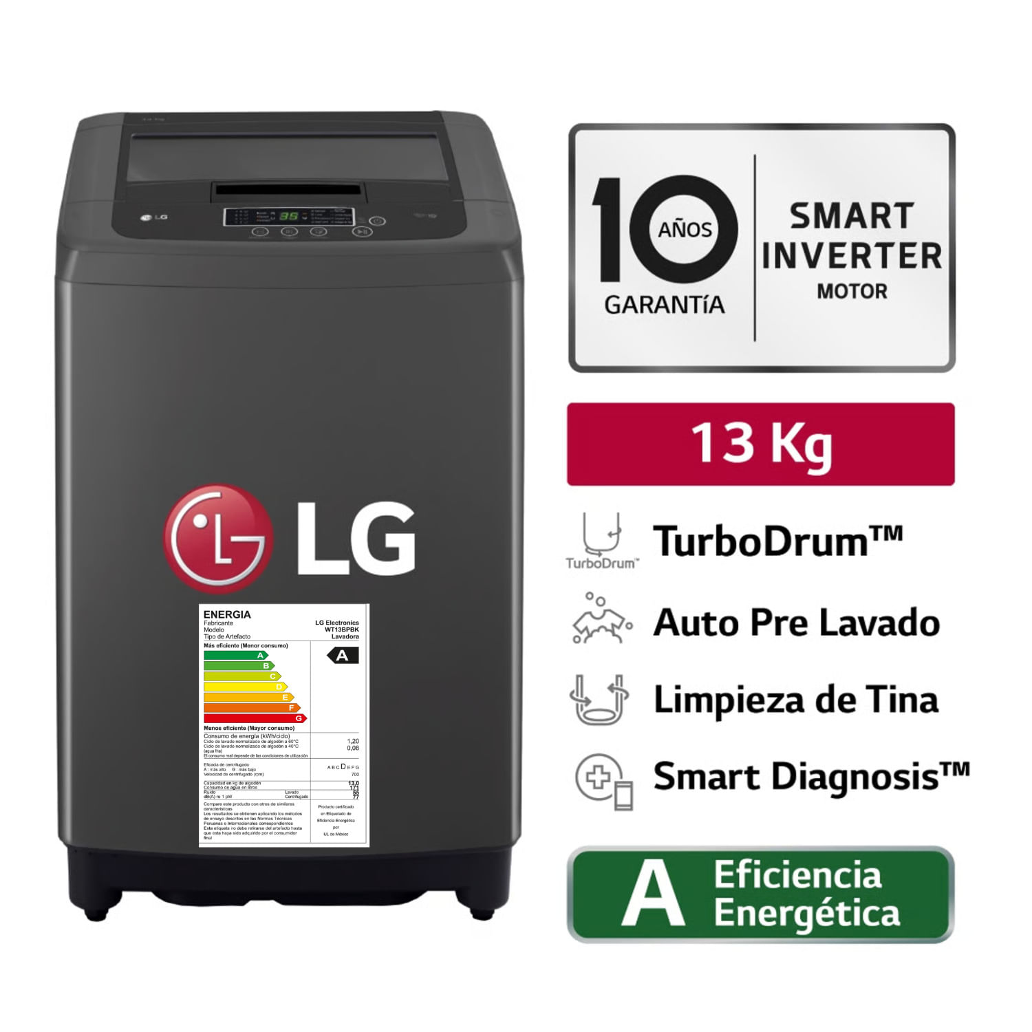 LAVADORA LG - WT13BPBK 13KG CARGA NEGRO