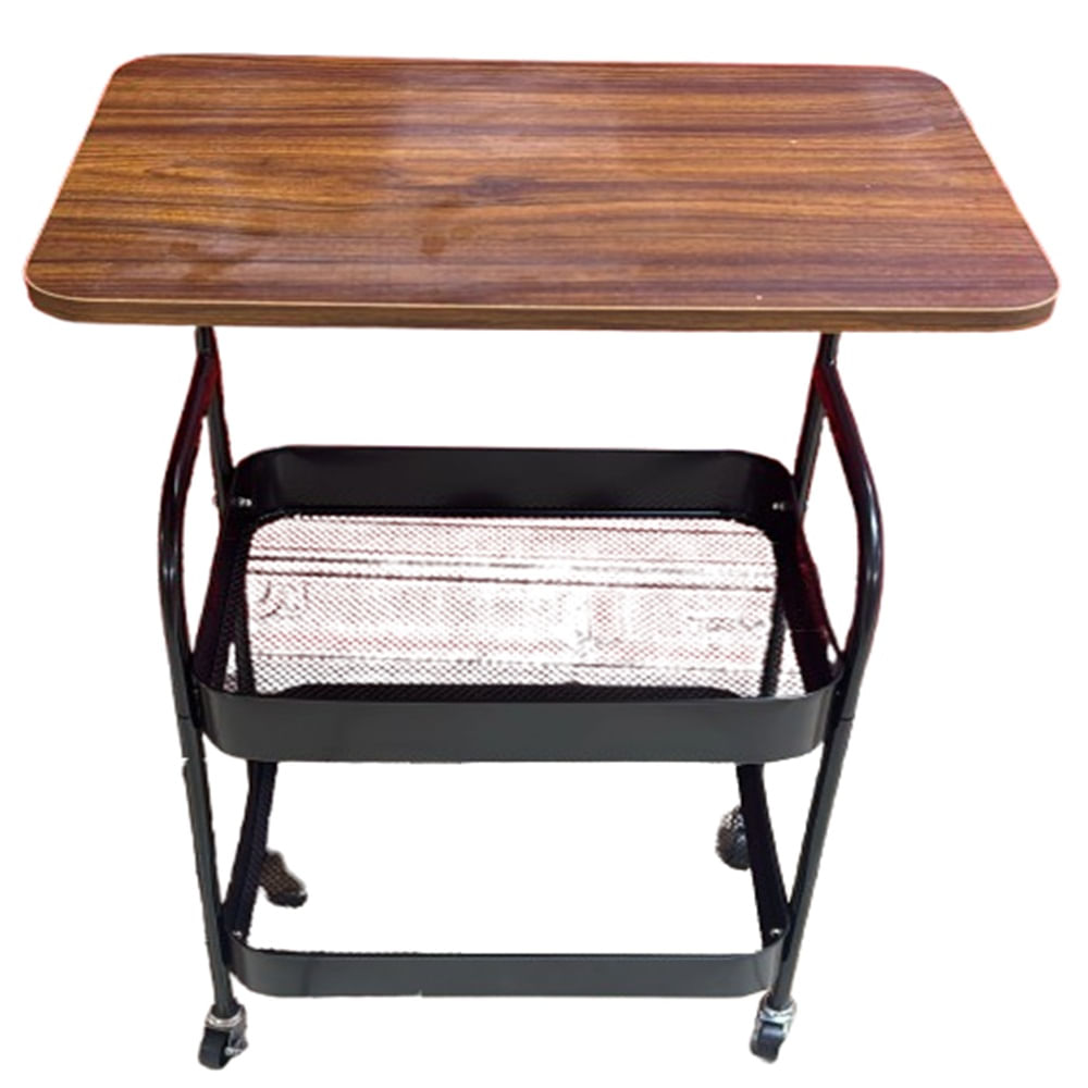 Mesa Auxiliar Multifuncional con Bandeja y Ruedas - Color Marrón-Negro