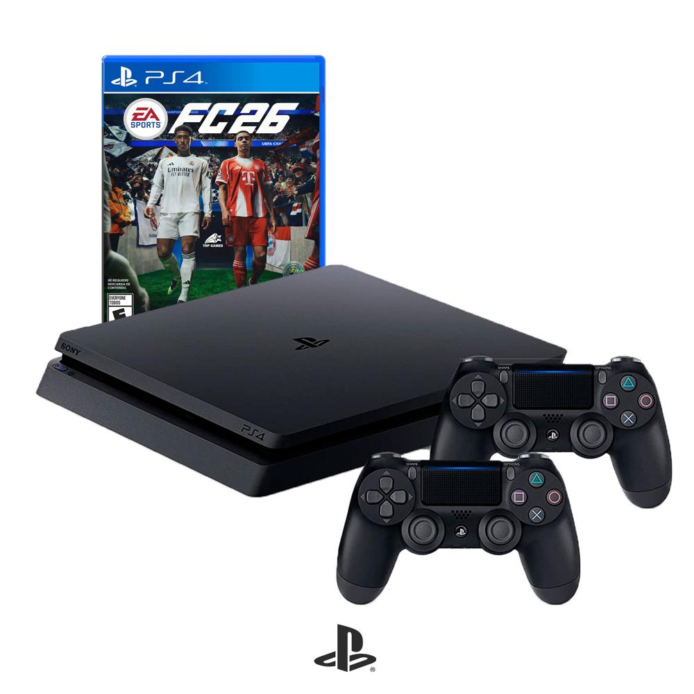Consola PS4 SLIM 1tb con 2 Mandos y FC26 - Reacondicionada