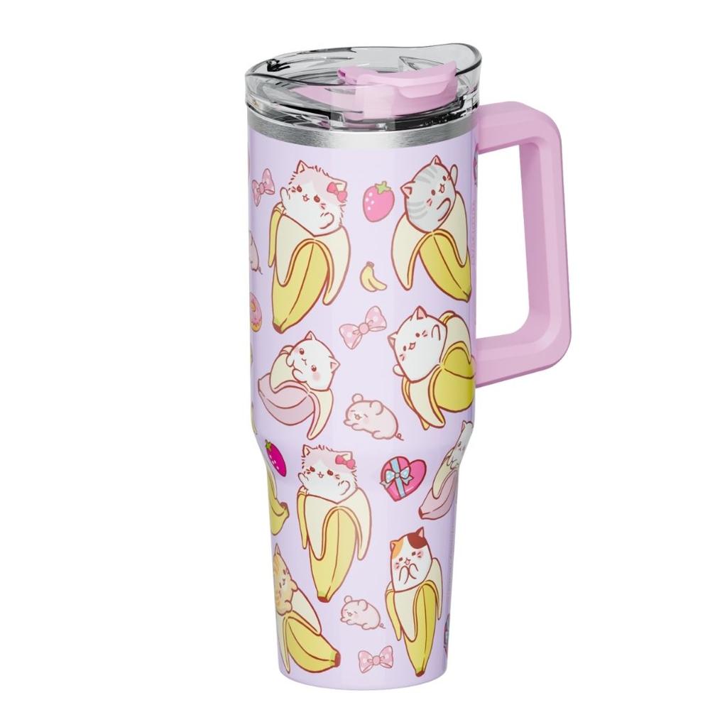 Mug termo Bananya Gatitos con asa Chibi 1200 ml lila