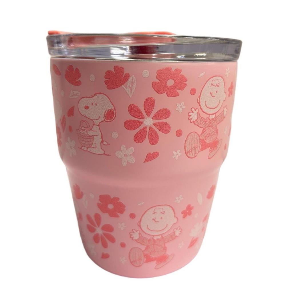 Mug vaso con cañita Snoopy Chibi 480 ml rosado
