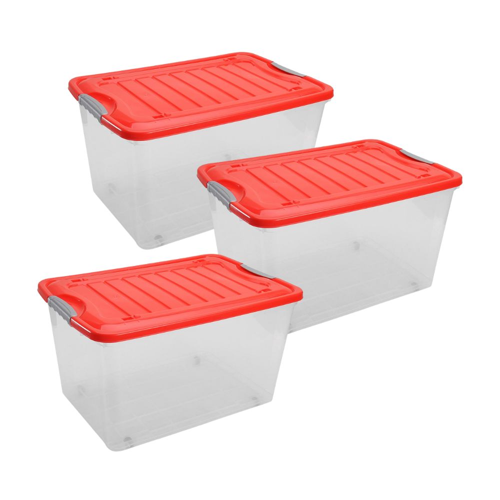 Combo Reyplast: 3 Cajas Organizadora Movil Suprema #50 37.5 litros- con Tapa Color Aleatorio