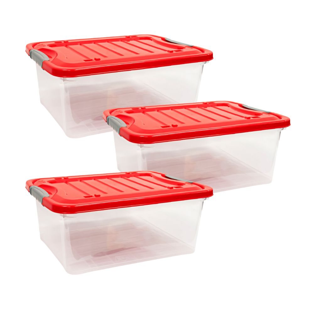 Combo Reyplast: 3 Cajas Organizadora Suprema #25 Transparente de Polipropileno