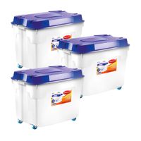 Combo Polinplast: 3 Cajas Organizadora Mega #200 Azul 164 litros con Ruedas