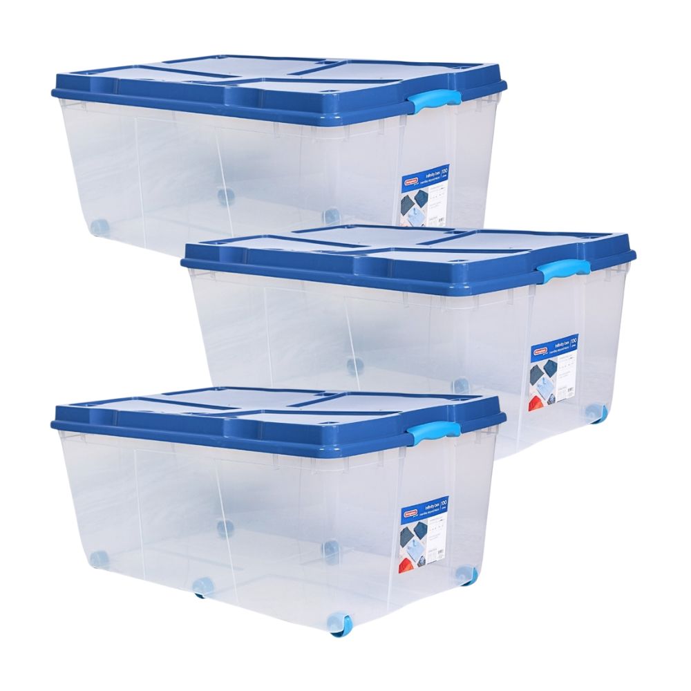 Combo Duraplast: 3 Cajas Plástica Infinity Box Transparente de 100 litros