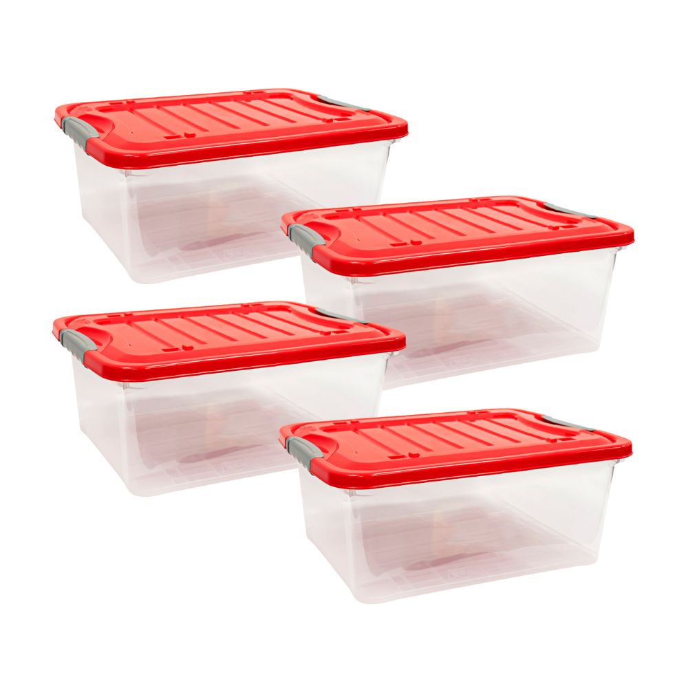 Combo Reyplast: 4 Cajas Organizadora Suprema #25 Transparente de Polipropileno