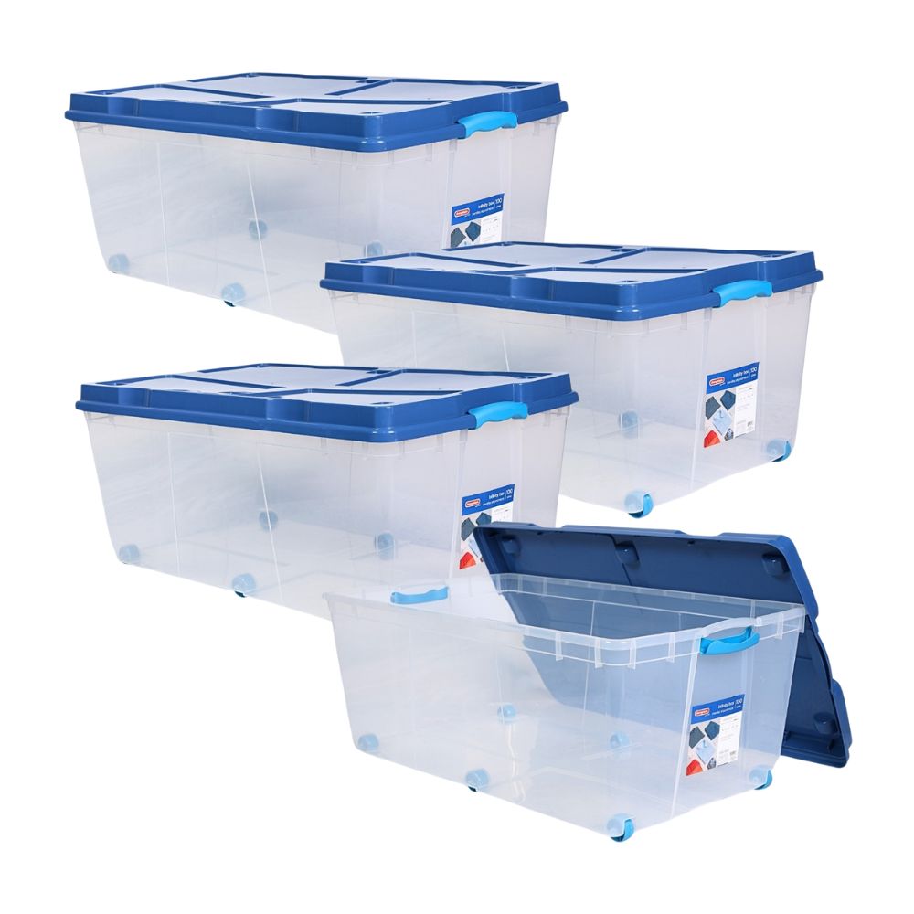 Combo Duraplast: 4 Cajas Plástica Infinity Box Transparente de 100 litros