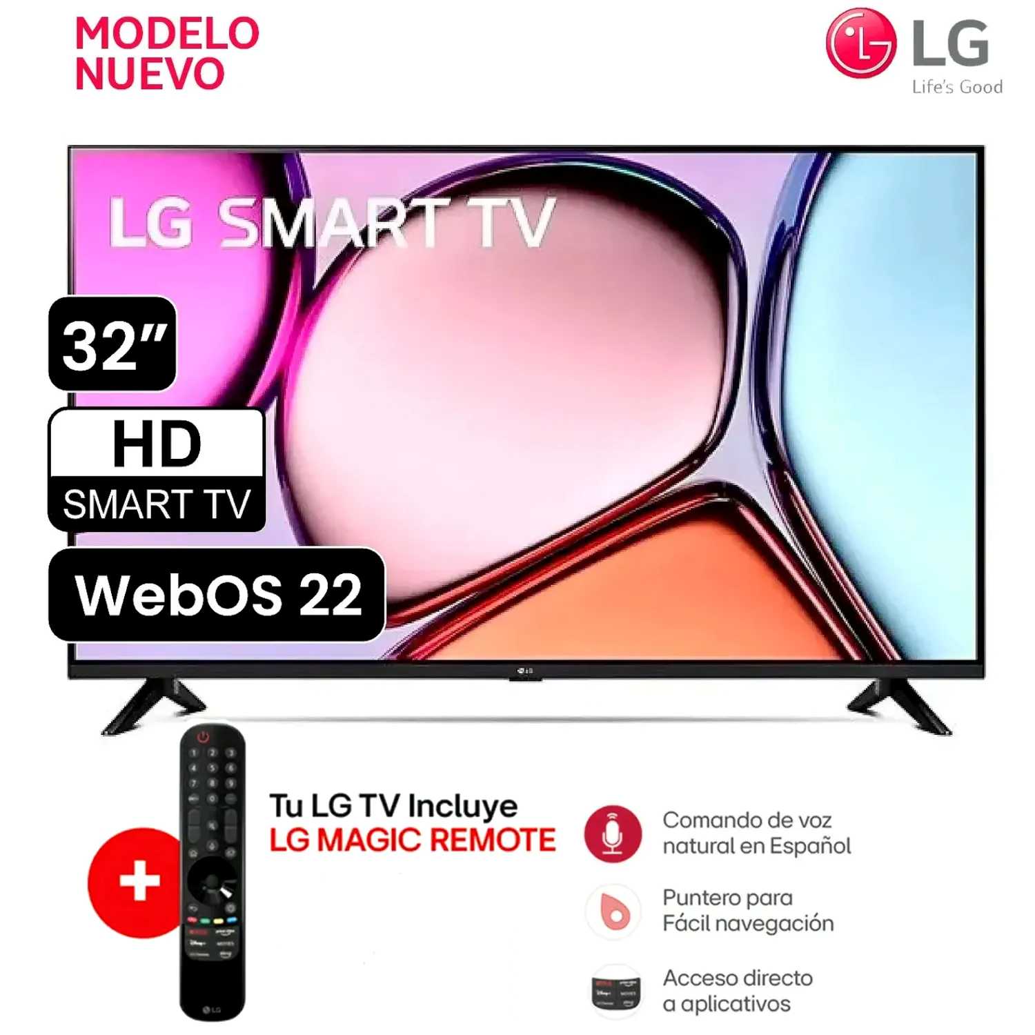 Televisor LG Smart TV 32 HD 32LR600BPSC con webOS y AI ThinQ y Magic