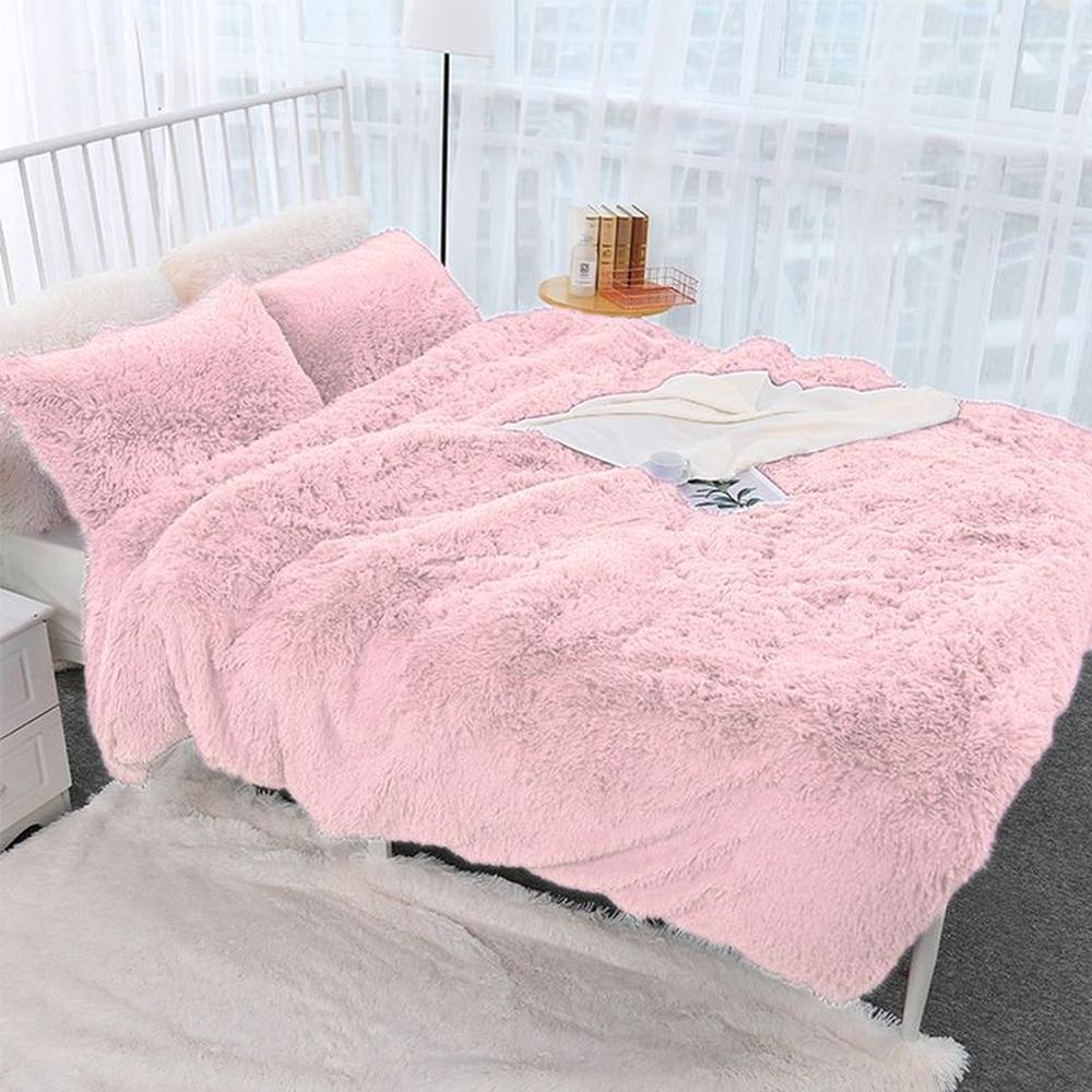 Cubrecama peluche corto king size rosa bebe