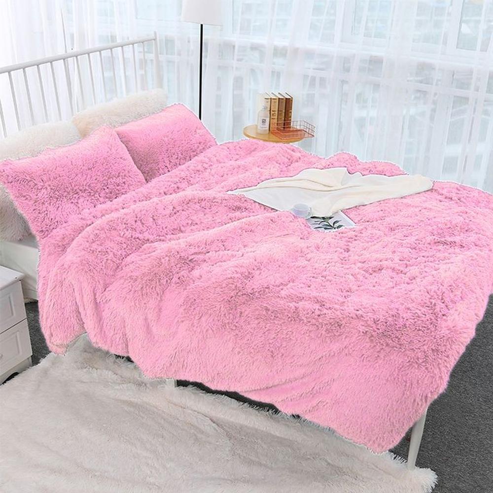 cubrecama 1plz peluche corto palo rosa