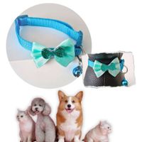 COLLAR PARA MASCOTAS CON MOÑO Y CASCABEL CELESTE.