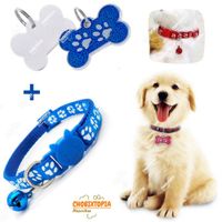 PLACA Y COLLAR PARA MASCOTAS CON CASCABEL - AZULINO