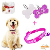PLACA Y COLLAR PARA MASCOTAS CON CASCABEL - FUCSIA
