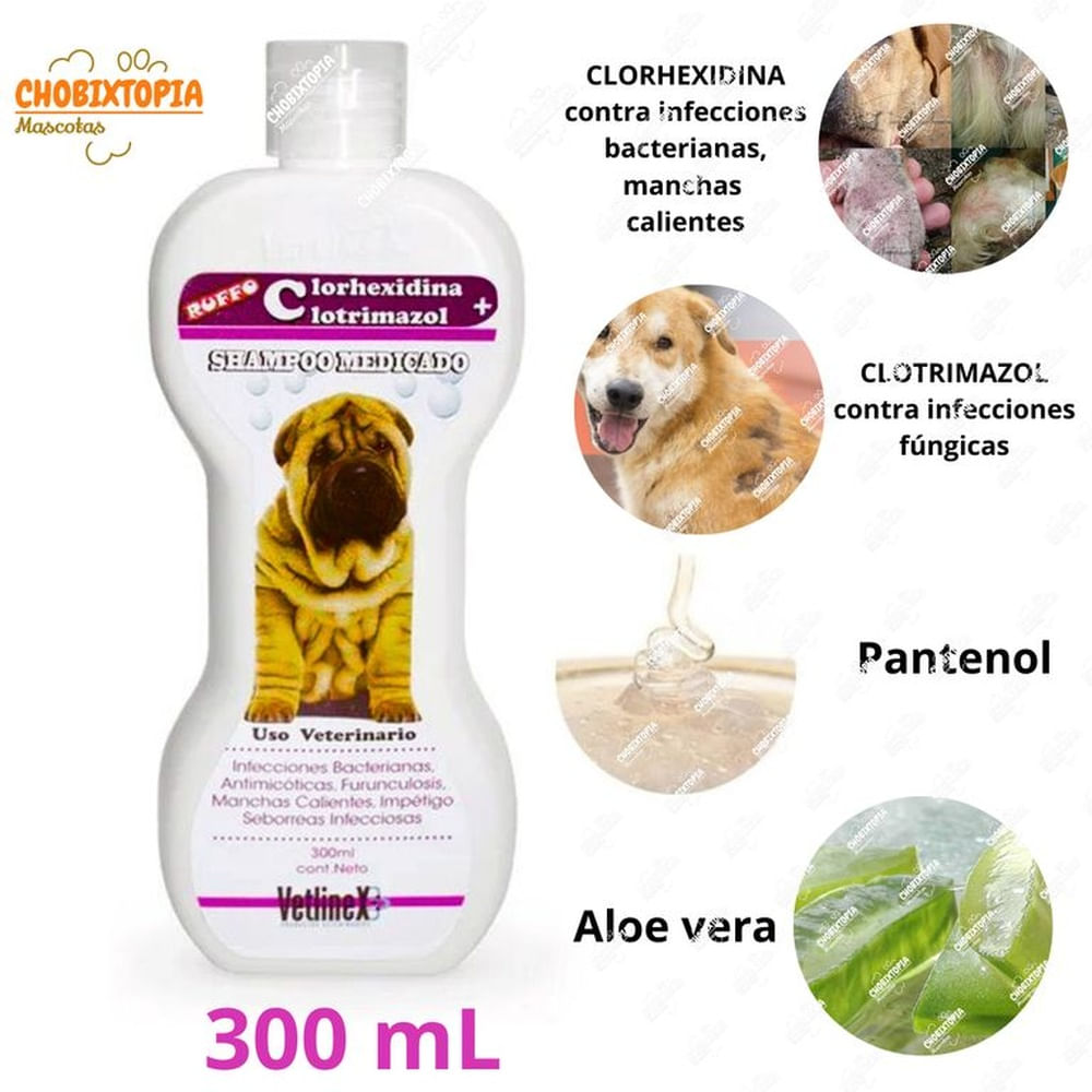 SHAMPOO MEDICADO CLORHEXIDINA + CLOTRIMAZOL VETLINEX 300 mL