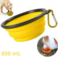 PLATO PORTATIL PLEGABLE PARA MASCOTA 850mL - AMARILLO