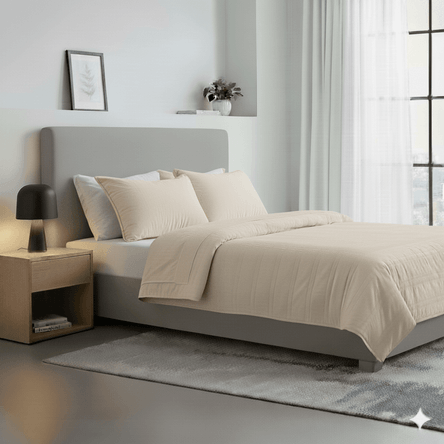 Cubrecama beige algodón 220 hilos con funda Sham Queen Free Home Premium