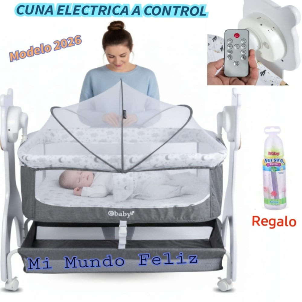 Cuna para Bebe Electrica a Control con Tul Gray