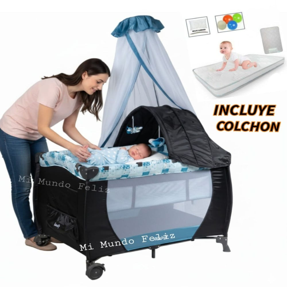 Cuna para Bebe Ebaby con Colchon Antialergico Azul