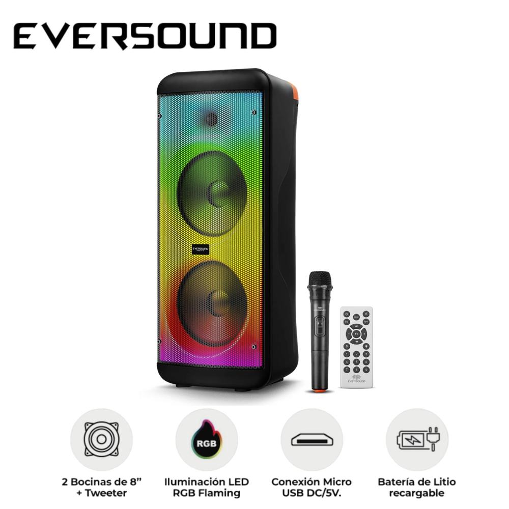Torre de Sonido Eversound Vibratto EV 5008WL 02 Bocinas 8"" USB BT SD LED RGB Flaming