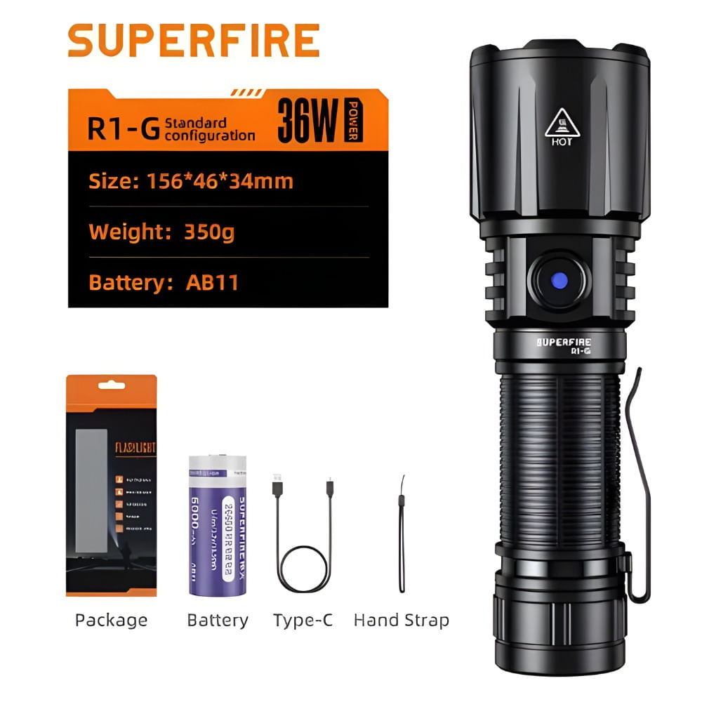 Linterna Superfire R1-1 Potente Y Compacta Para Exteriores Negro Blanco