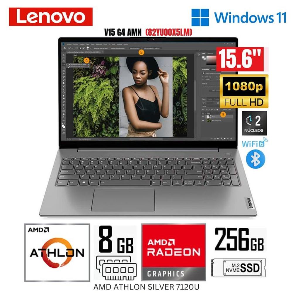 Laptop Lenovo V15 G4 AMN AMD Athlon Silver 7120U 8GB RAM 256GB SSD 15.6 FHD 82YU00X5LM