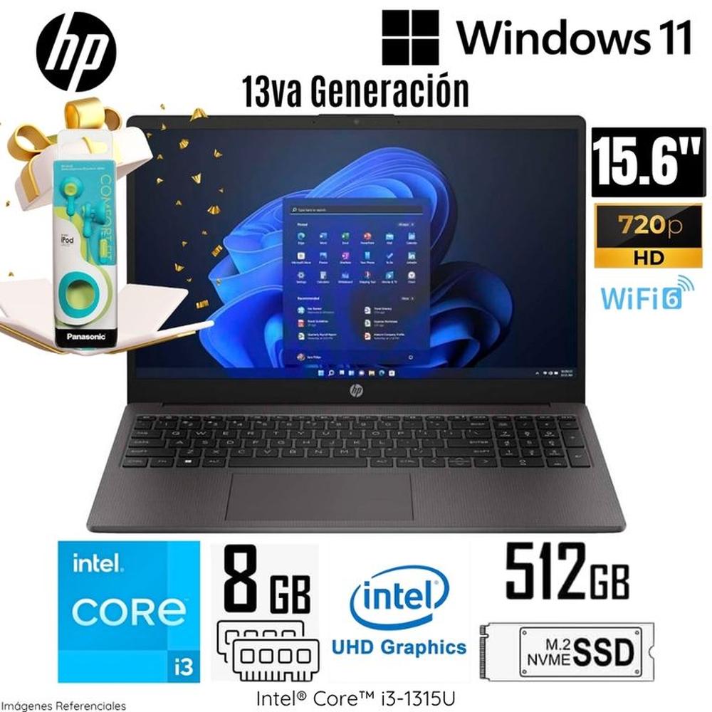 Laptop HP 250 G10 Intel Core i3-1315U 8GB RAM 512GB SSD 15.6  HD A29CMLA  mas Regalo