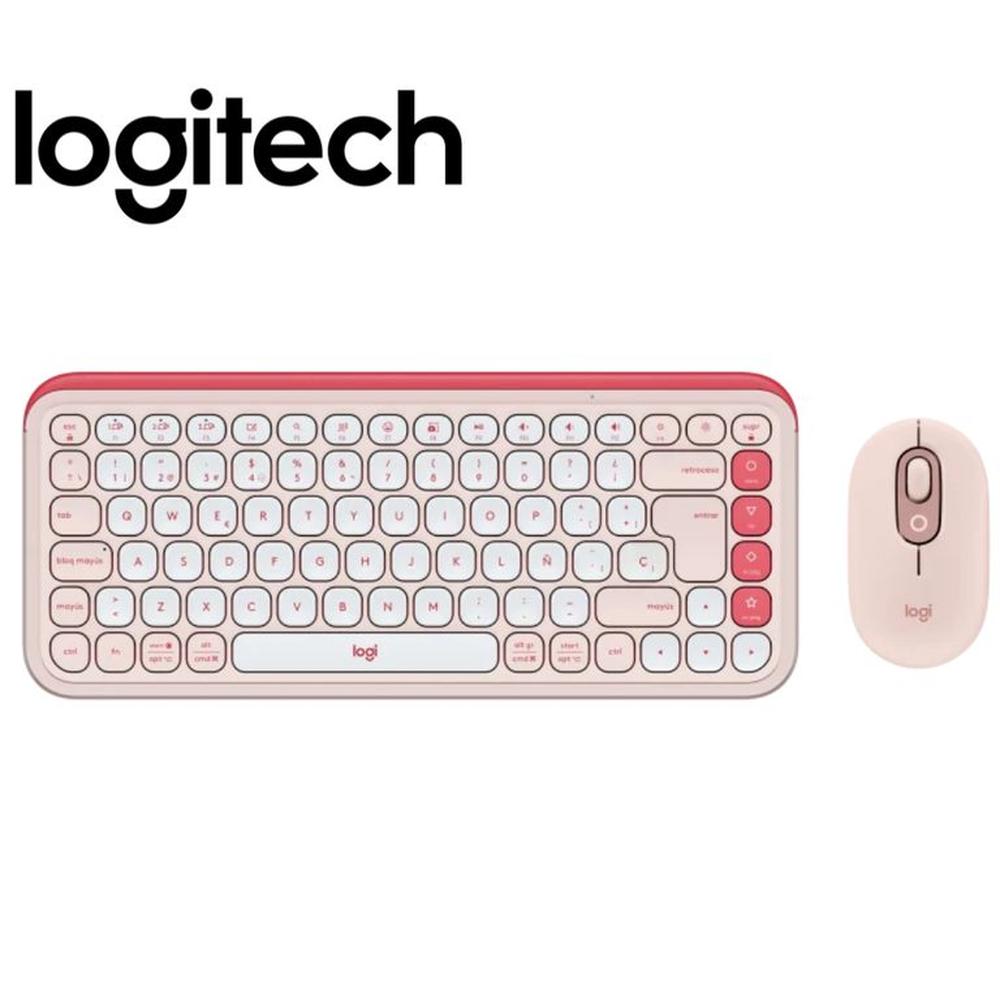 Teclado Logitech +Mouse Pop Icon Bluetooth Wireless Sp Copilot Rose