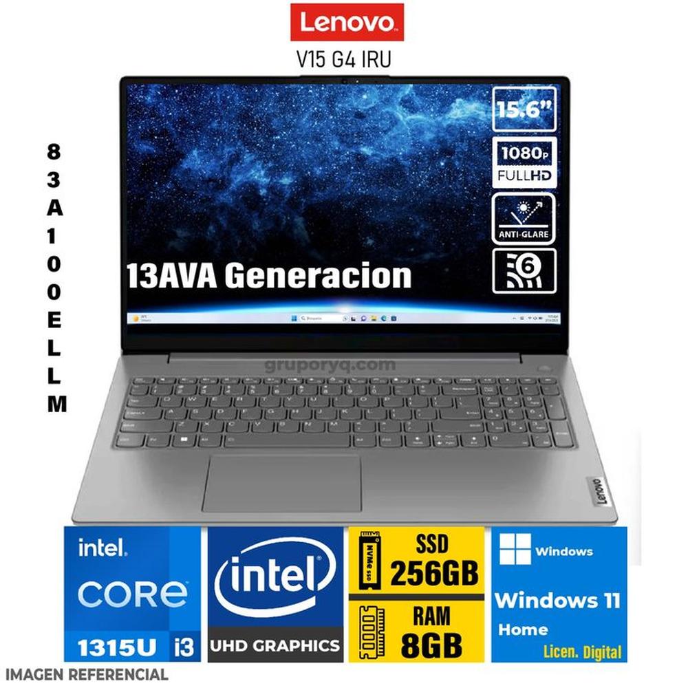 LAPTOP LENOVO V15 G4 IRU Intel Core i3-1315U Pantalla 156 FHD RAM 16GB SSD 512GB-83A100ELLM