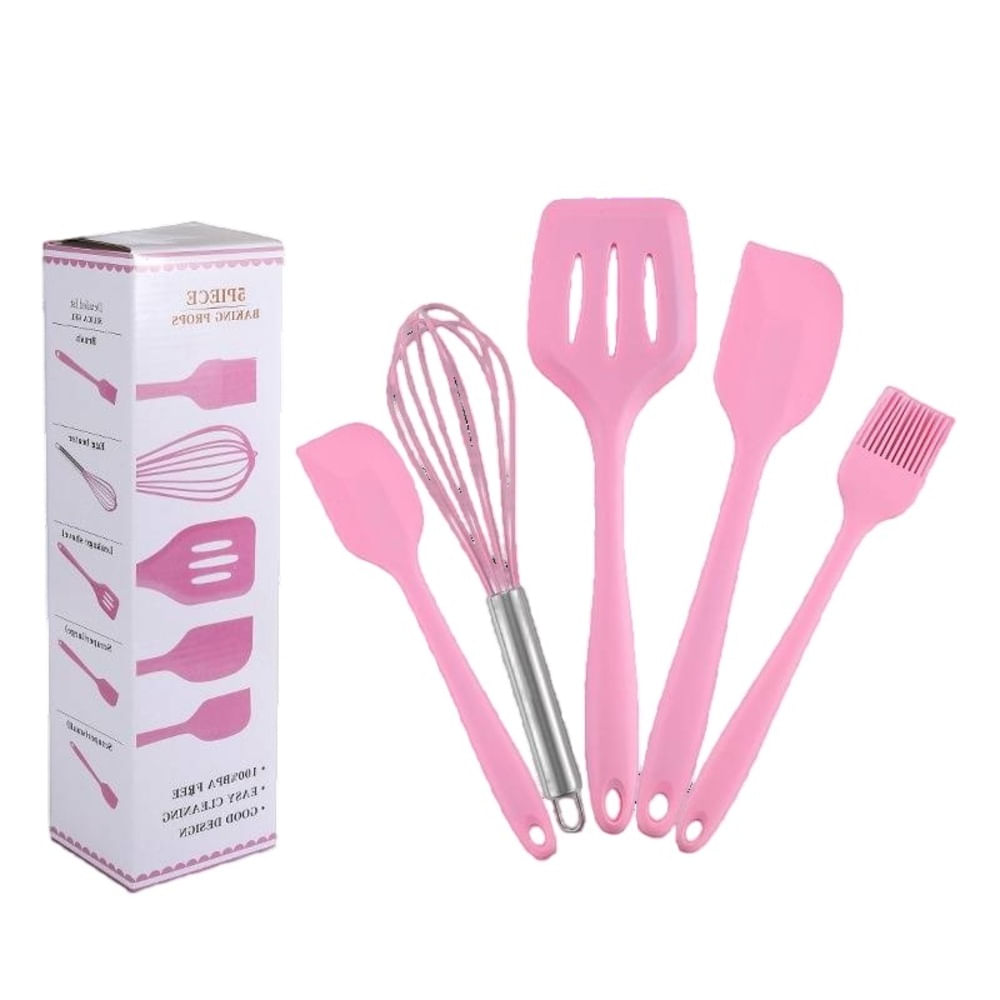 Juego de Utensilios de Cocina de Silicona Rosado