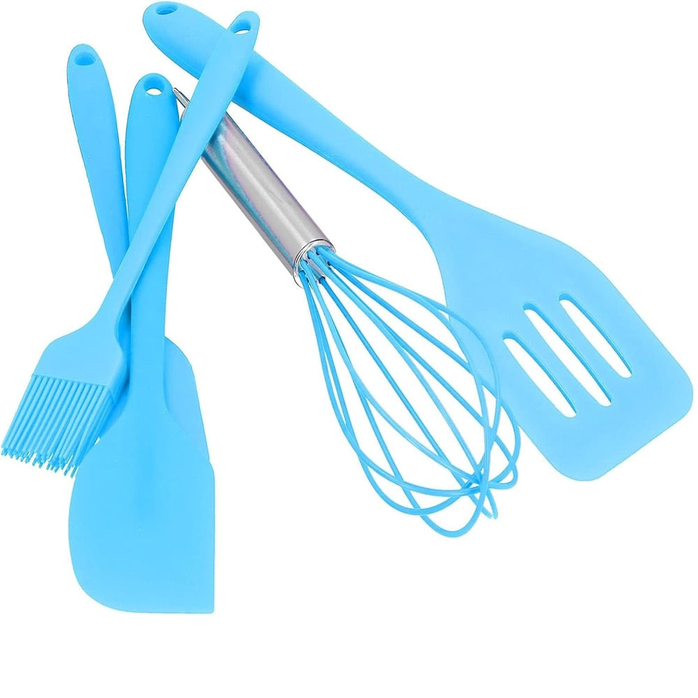 Espátula Ranurada de Silicona Batidor y Cepillo para Untar Celeste