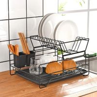 Tendedero de Platos de Acero Inoxidable de Doble Fila con Tablero Escurridor