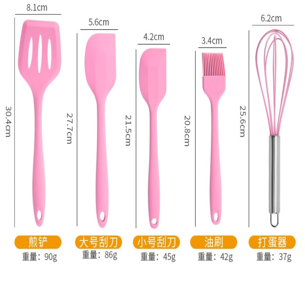 Espátula Ranurada de Silicona Batidor y Cepillo para Untar Rosado